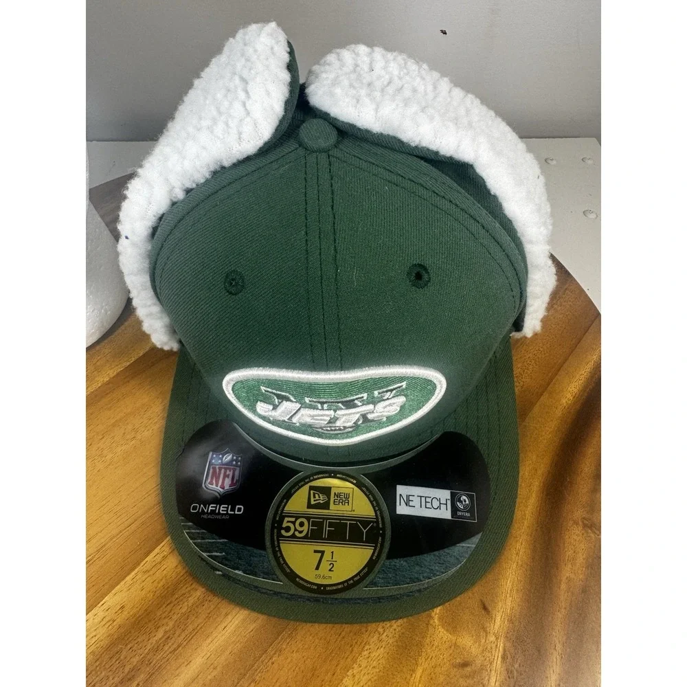 New Era‎ 59Fifty New York Jets Fitted Dog ear Hat Size 7 1/2 Black NFL AFC Cap